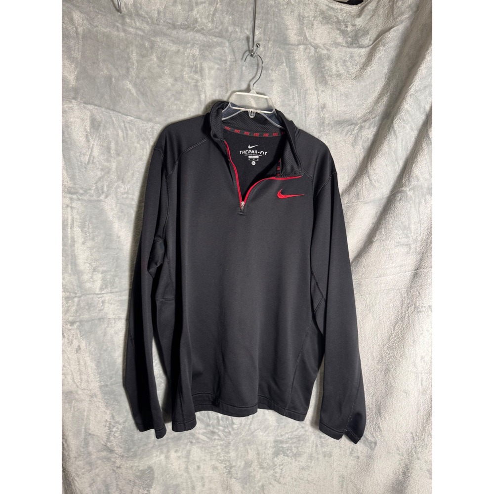Nike Therma-FIT Mens XL Quarter Zip Pullover Black Red Swoosh  Athletic Top‎